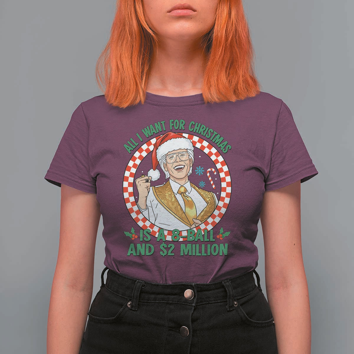 Funny Christmas Wish Billy Meme T Shirt For Women A 8 Ball and 2 Million Dollars Baby Uncle Santa Hat - Wonder Print Shop