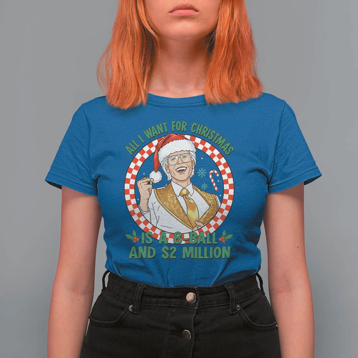 Funny Christmas Wish Billy Meme T Shirt For Women A 8 Ball and 2 Million Dollars Baby Uncle Santa Hat - Wonder Print Shop