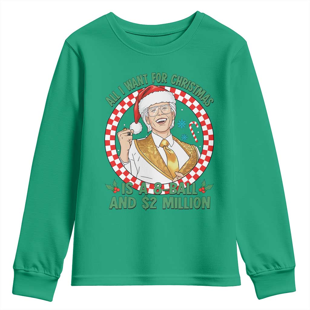 Funny Christmas Wish Billy Meme Youth Sweatshirt A 8 Ball and 2 Million Dollars Baby Uncle Santa Hat - Wonder Print Shop
