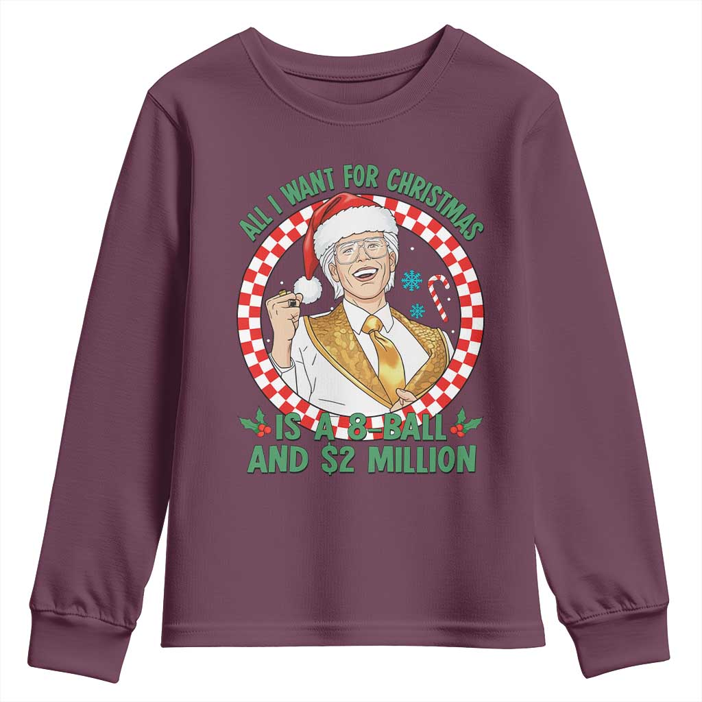 Funny Christmas Wish Billy Meme Youth Sweatshirt A 8 Ball and 2 Million Dollars Baby Uncle Santa Hat - Wonder Print Shop