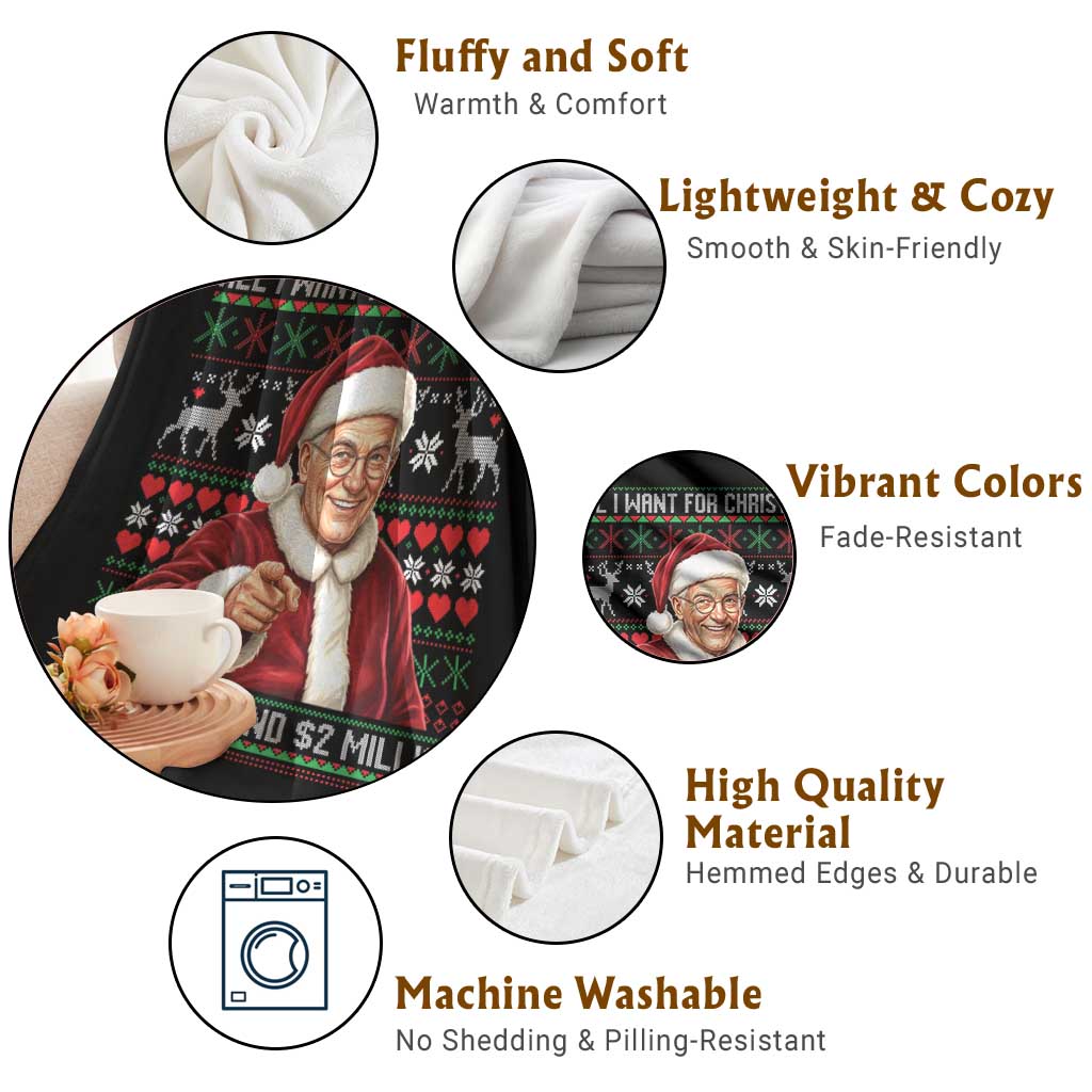 Funny Christmas Wish Billy Meme Throw Blanket A 8 Ball and 2 Million Dollars Baby Uncle Cosplay Santa - Wonder Print Shop