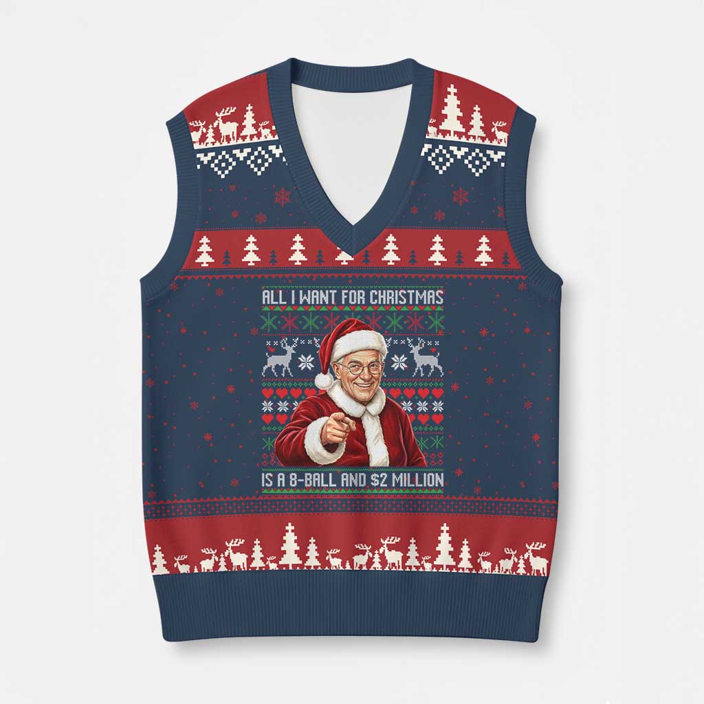 Funny Xmas Wish Billy Meme V-Neck Knit Sweater Vest A 8 Ball and 2 Million Dollars Baby Uncle Cosplay Santa - Wonder Print Shop