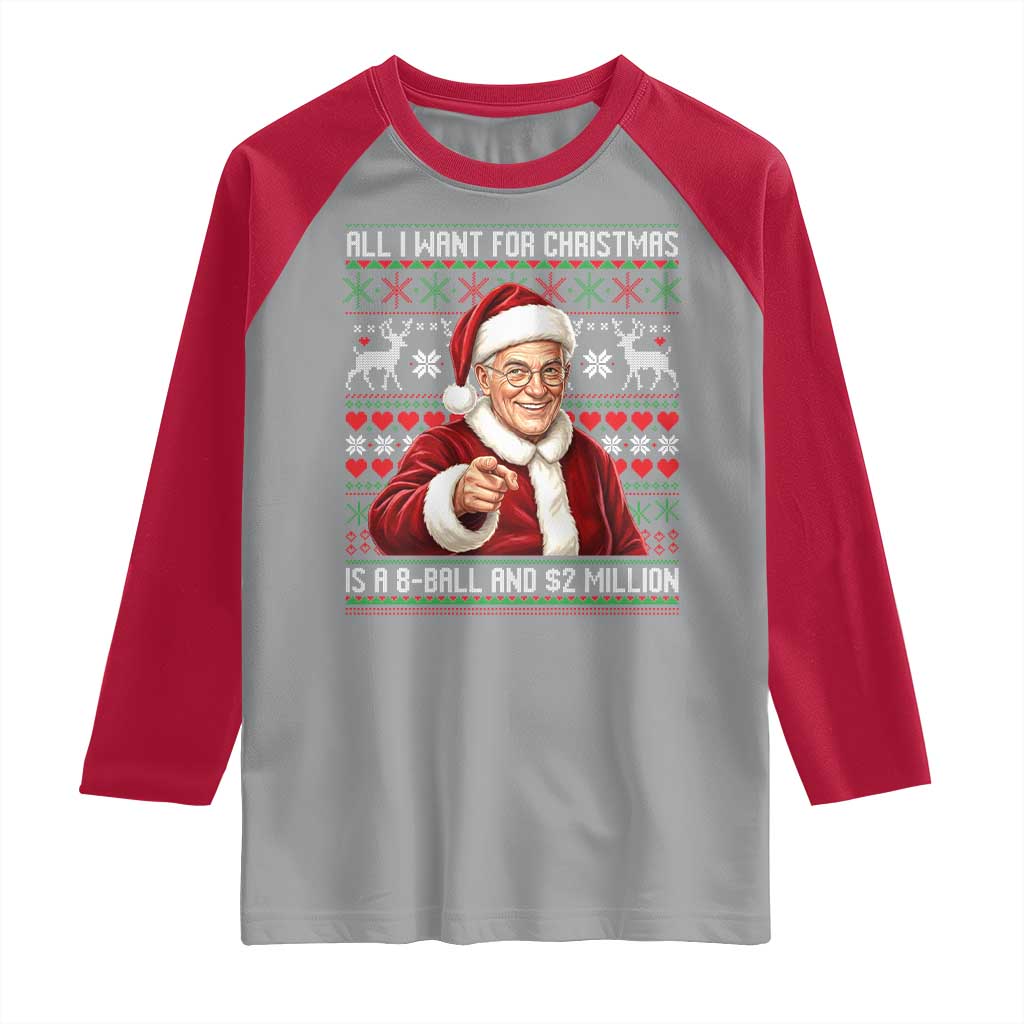 Funny Christmas Wish Billy Meme Raglan Shirt A 8 Ball and 2 Million Dollars Baby Uncle Cosplay Santa - Wonder Print Shop