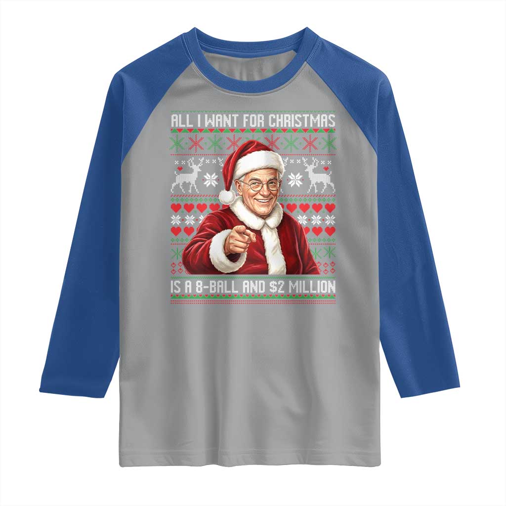 Funny Christmas Wish Billy Meme Raglan Shirt A 8 Ball and 2 Million Dollars Baby Uncle Cosplay Santa - Wonder Print Shop