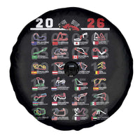 2026 Car Racing Circuit Spare Tire Cover International Race Track Schedule Graphic with Flags - Wonder Print Shop