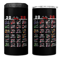 2026 Car Racing Circuit 4 in 1 Can Cooler Tumbler International Race Track Schedule Graphic with Flags - Wonder Print Shop