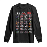 2026 Car Racing Circuit Long Sleeve Shirt International Race Track Schedule Graphic with Flags - Wonder Print Shop