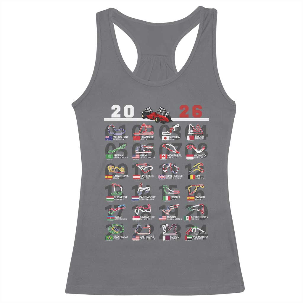 2026 Car Racing Circuit Racerback Tank Top International Race Track Schedule Graphic with Flags - Wonder Print Shop