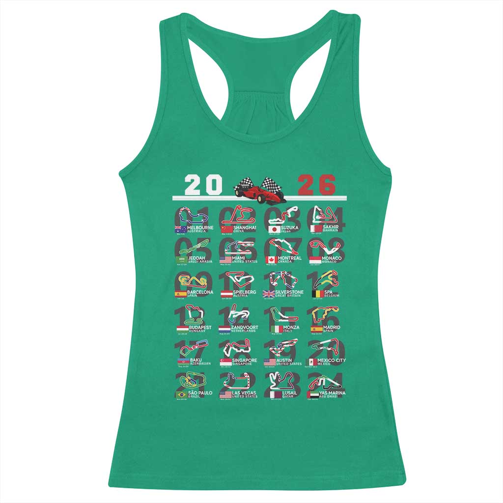 2026 Car Racing Circuit Racerback Tank Top International Race Track Schedule Graphic with Flags - Wonder Print Shop