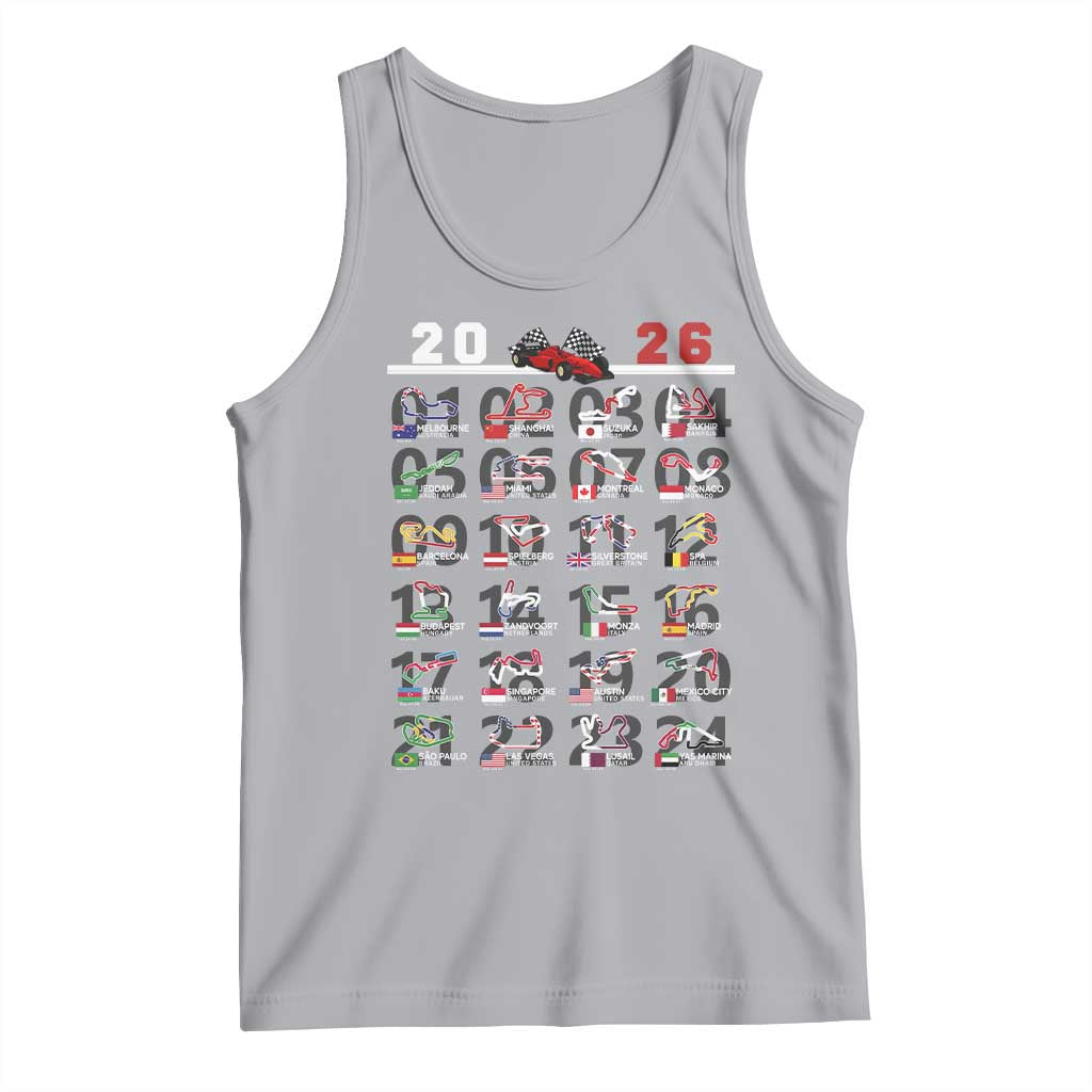 2026 Car Racing Circuit Tank Top International Race Track Schedule Graphic with Flags - Wonder Print Shop