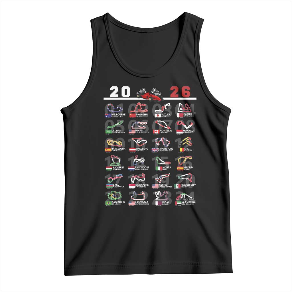 2026 Car Racing Circuit Tank Top International Race Track Schedule Graphic with Flags - Wonder Print Shop