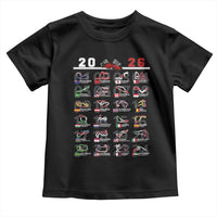2026 Car Racing Circuit Toddler T Shirt International Race Track Schedule Graphic with Flags - Wonder Print Shop