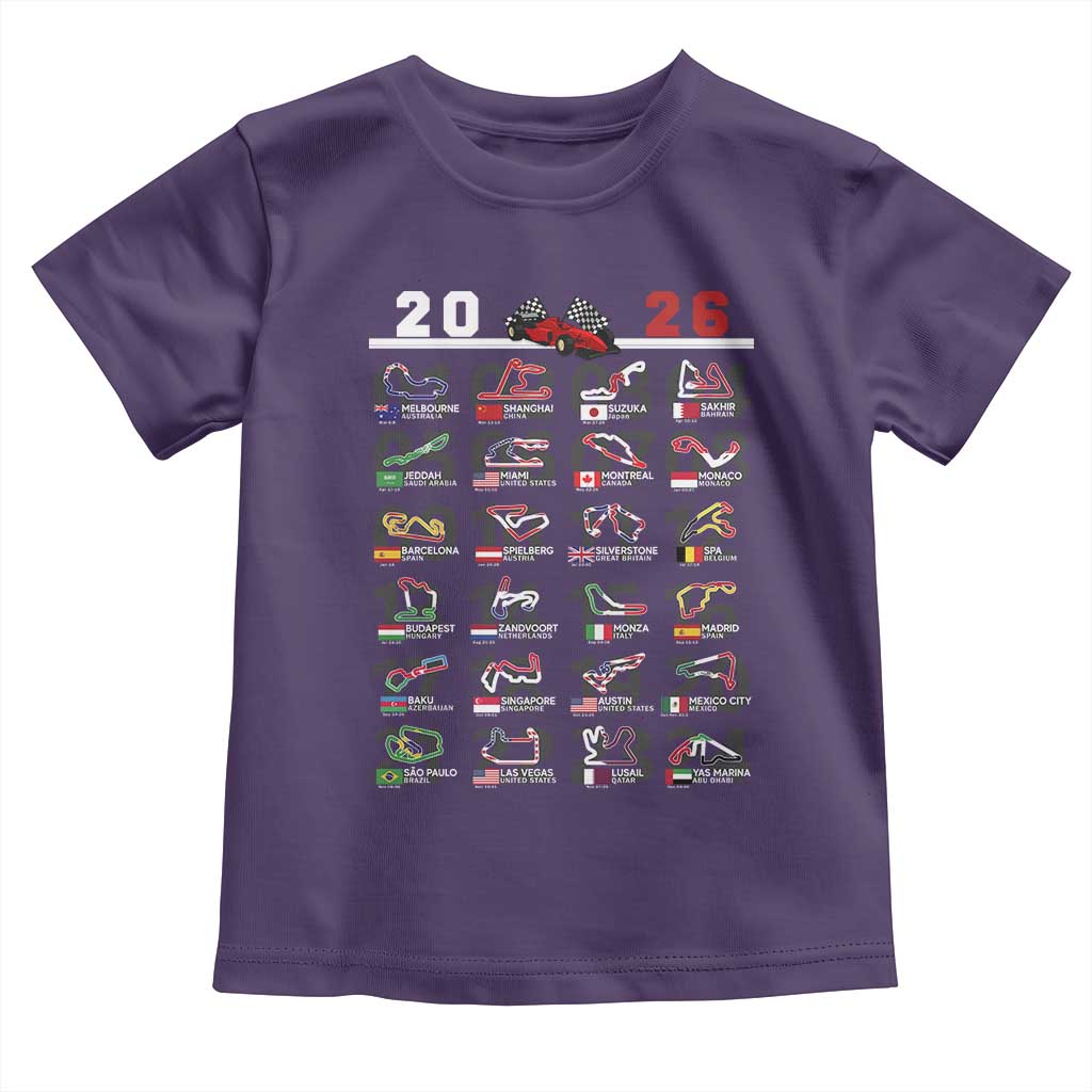 2026 Car Racing Circuit Toddler T Shirt International Race Track Schedule Graphic with Flags - Wonder Print Shop