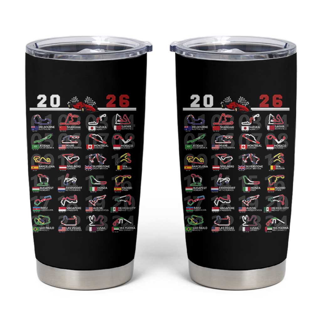 2026 Car Racing Circuit Tumbler Cup International Race Track Schedule Graphic with Flags - Wonder Print Shop