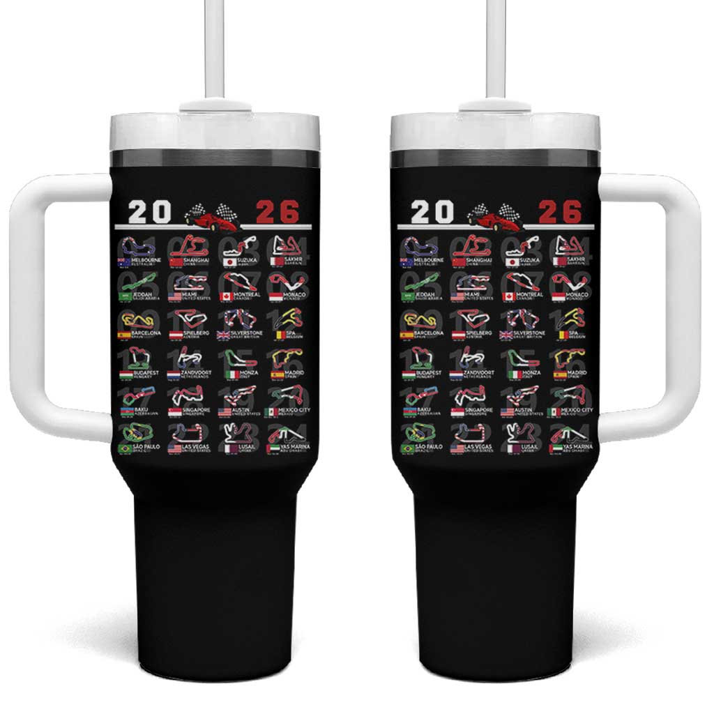 2026 Car Racing Circuit Tumbler With Handle International Race Track Schedule Graphic with Flags - Wonder Print Shop