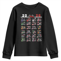 2026 Car Racing Circuit Youth Sweatshirt International Race Track Schedule Graphic with Flags - Wonder Print Shop