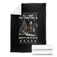 Funny Western Christmas Cowboy Santa Throw Blanket All I Want for Christmas Is Biscuits and Ho Ho Ho - Wonder Print Shop