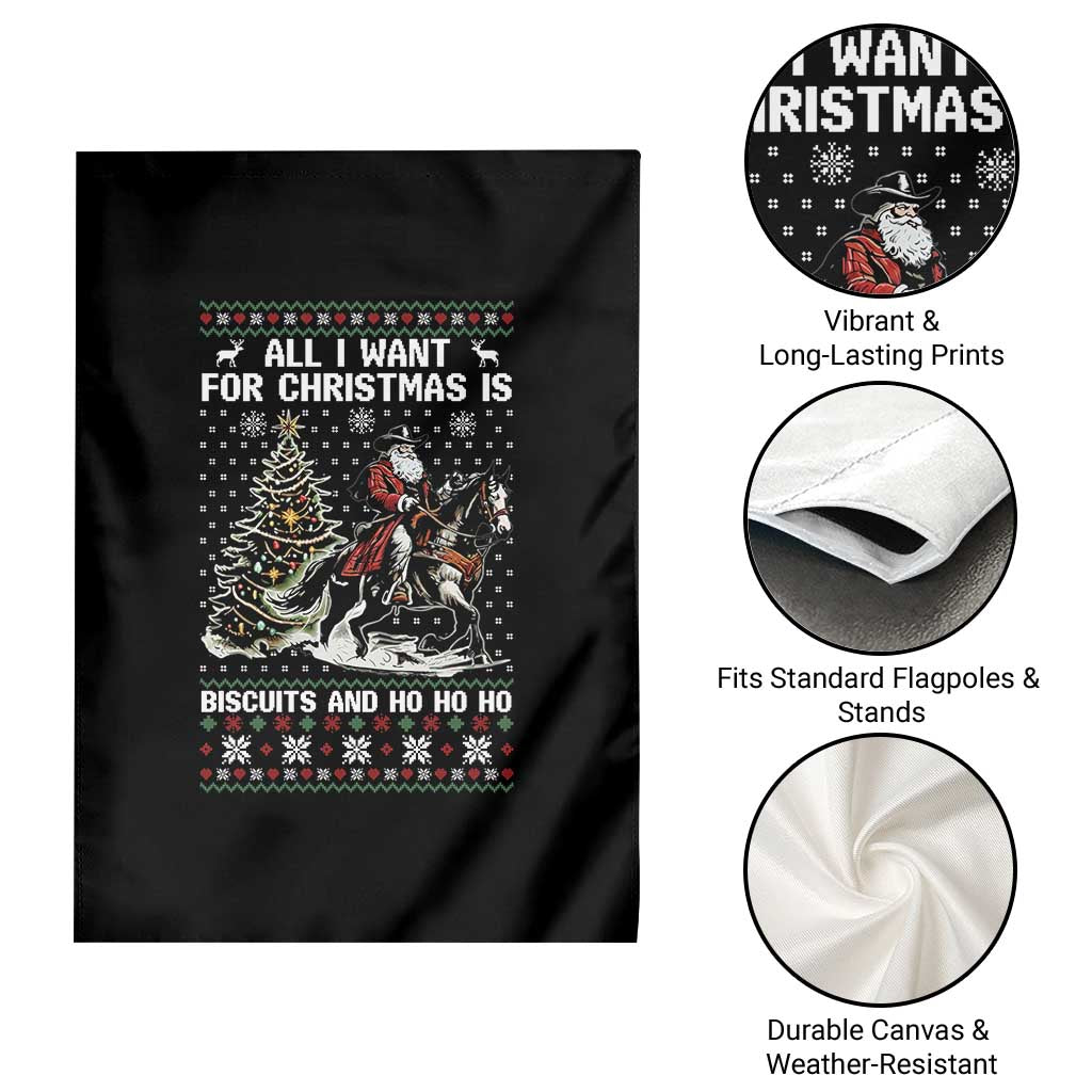 Funny Western Christmas Cowboy Santa Garden Flag All I Want for Christmas Is Biscuits and Ho Ho Ho - Wonder Print Shop