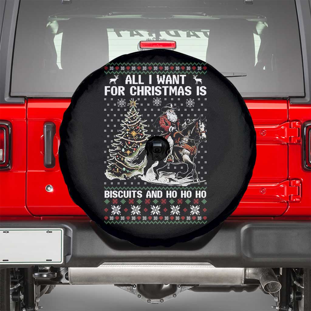 Funny Western Christmas Cowboy Santa Spare Tire Cover All I Want for Christmas Is Biscuits and Ho Ho Ho - Wonder Print Shop