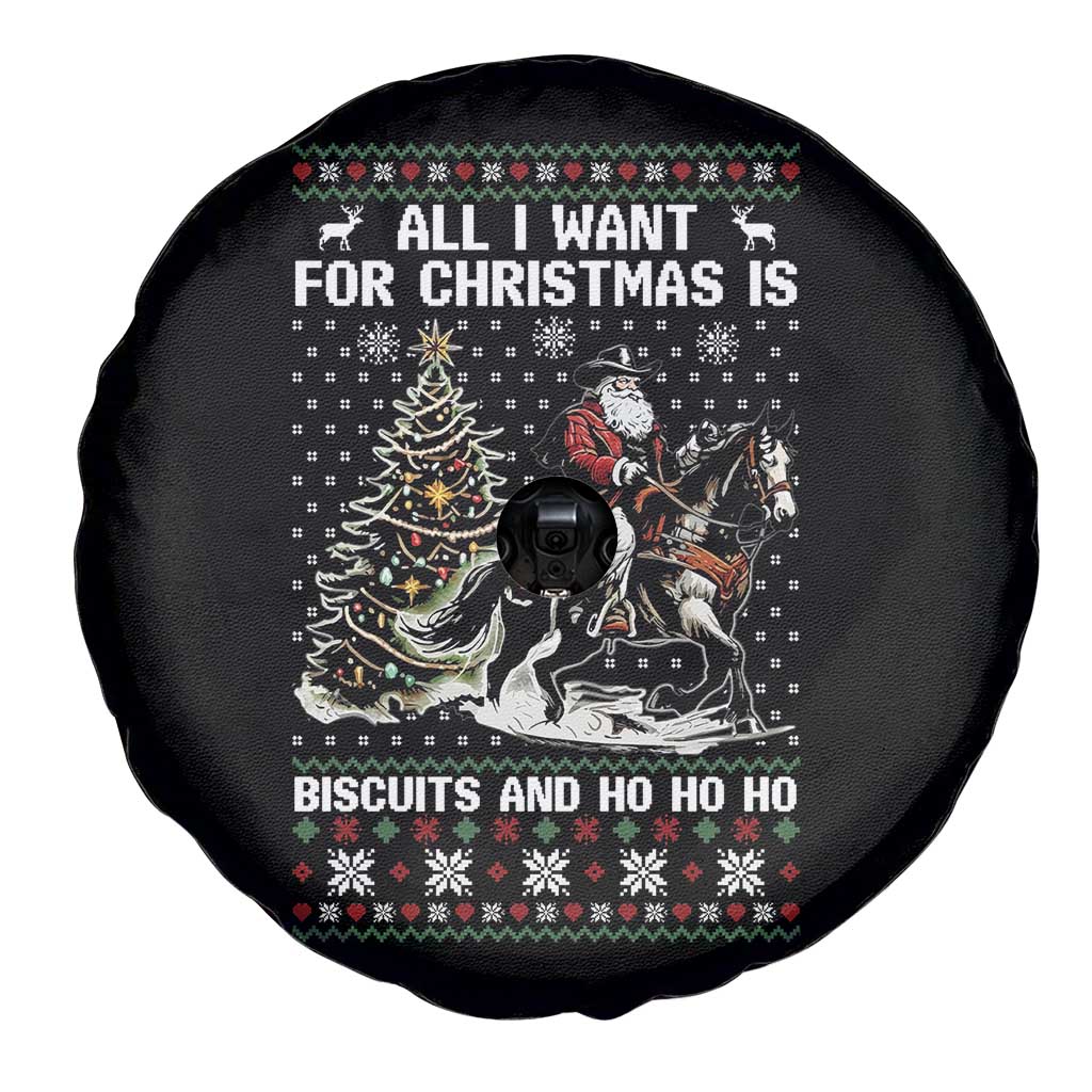 Funny Western Christmas Cowboy Santa Spare Tire Cover All I Want for Christmas Is Biscuits and Ho Ho Ho - Wonder Print Shop
