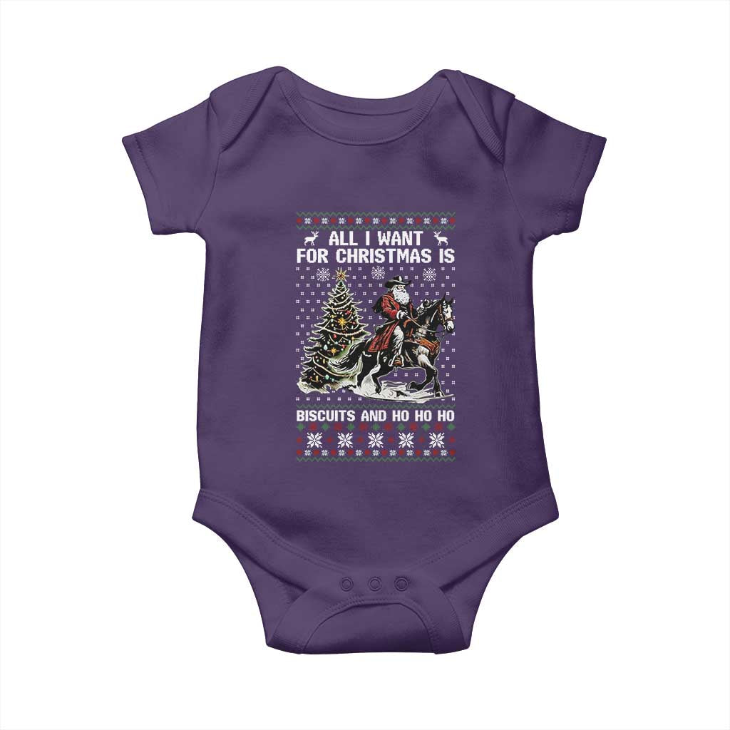 Funny Western Christmas Cowboy Santa Baby Onesie All I Want for Christmas Is Biscuits and Ho Ho Ho - Wonder Print Shop