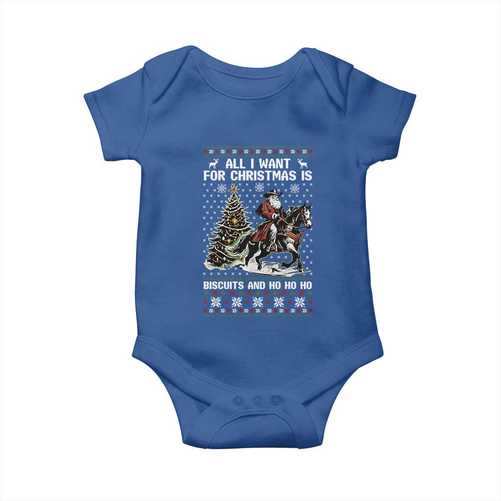 Funny Western Christmas Cowboy Santa Baby Onesie All I Want for Christmas Is Biscuits and Ho Ho Ho - Wonder Print Shop