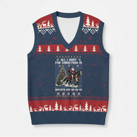 Funny Western Xmas Cowboy Santa V-Neck Knit Sweater Vest All I Want for Xmas Is Biscuits and Ho Ho Ho - Wonder Print Shop
