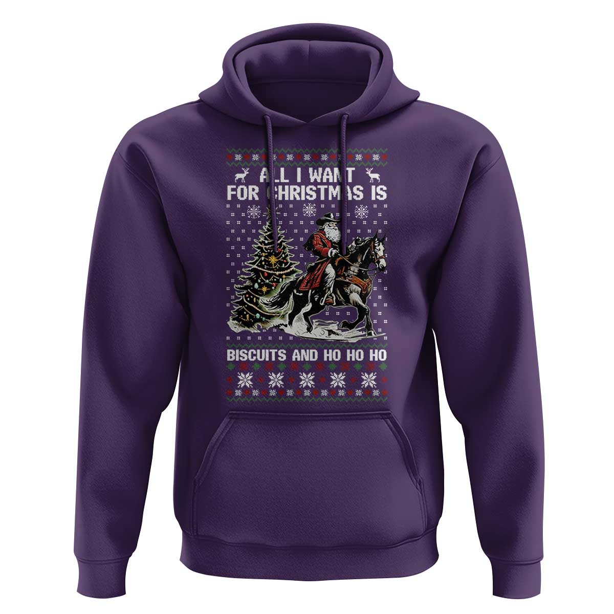 Funny Western Christmas Cowboy Santa Hoodie All I Want for Christmas Is Biscuits and Ho Ho Ho - Wonder Print Shop