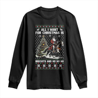 Funny Western Christmas Cowboy Santa Long Sleeve Shirt All I Want for Christmas Is Biscuits and Ho Ho Ho - Wonder Print Shop