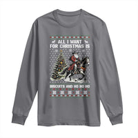 Funny Western Christmas Cowboy Santa Long Sleeve Shirt All I Want for Christmas Is Biscuits and Ho Ho Ho - Wonder Print Shop