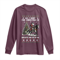 Funny Western Christmas Cowboy Santa Long Sleeve Shirt All I Want for Christmas Is Biscuits and Ho Ho Ho - Wonder Print Shop