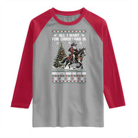 Funny Western Christmas Cowboy Santa Raglan Shirt All I Want for Christmas Is Biscuits and Ho Ho Ho - Wonder Print Shop