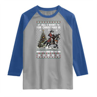 Funny Western Christmas Cowboy Santa Raglan Shirt All I Want for Christmas Is Biscuits and Ho Ho Ho - Wonder Print Shop