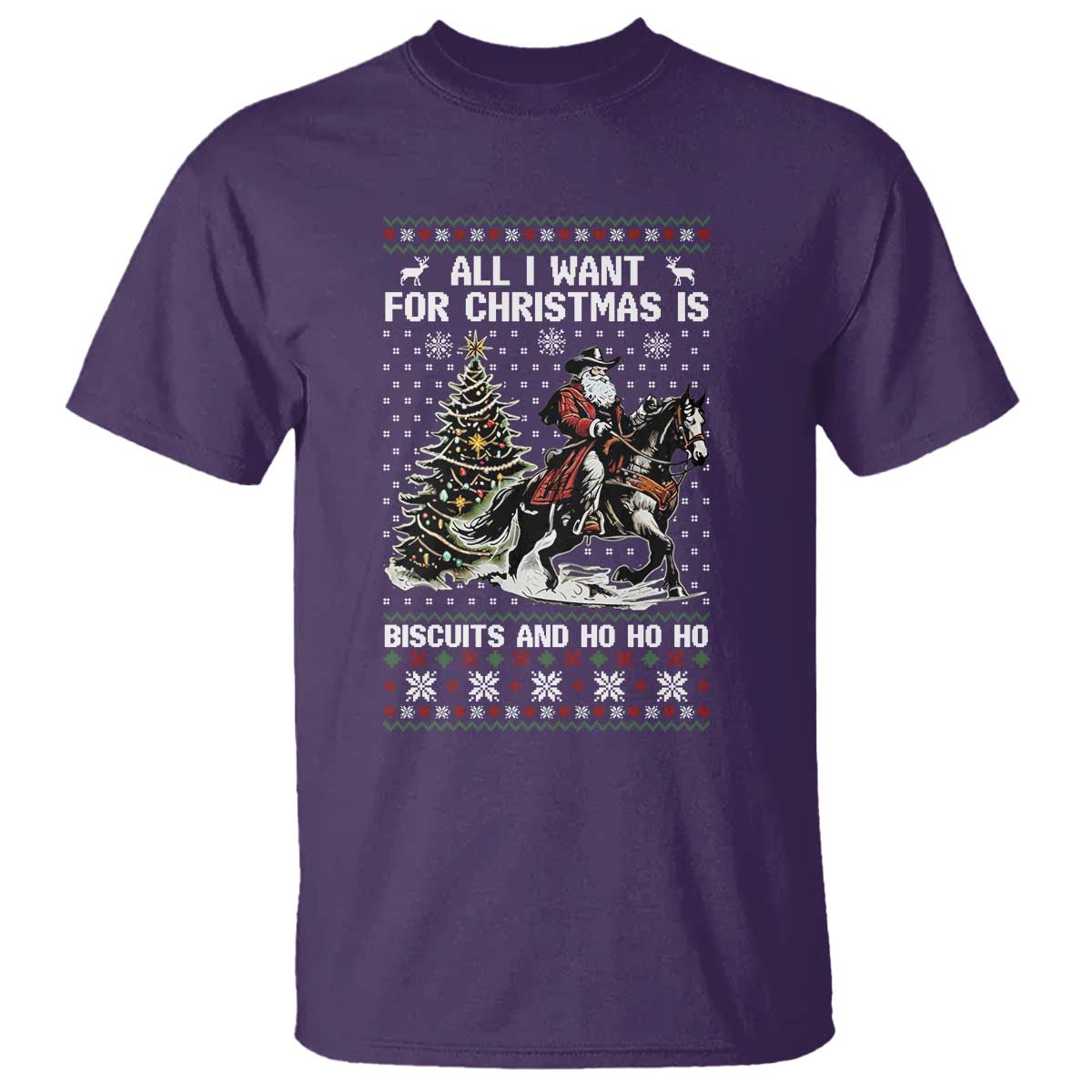 Funny Western Christmas Cowboy Santa T Shirt All I Want for Christmas Is Biscuits and Ho Ho Ho - Wonder Print Shop