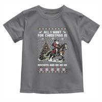 Funny Western Christmas Cowboy Santa Toddler T Shirt All I Want for Christmas Is Biscuits and Ho Ho Ho - Wonder Print Shop