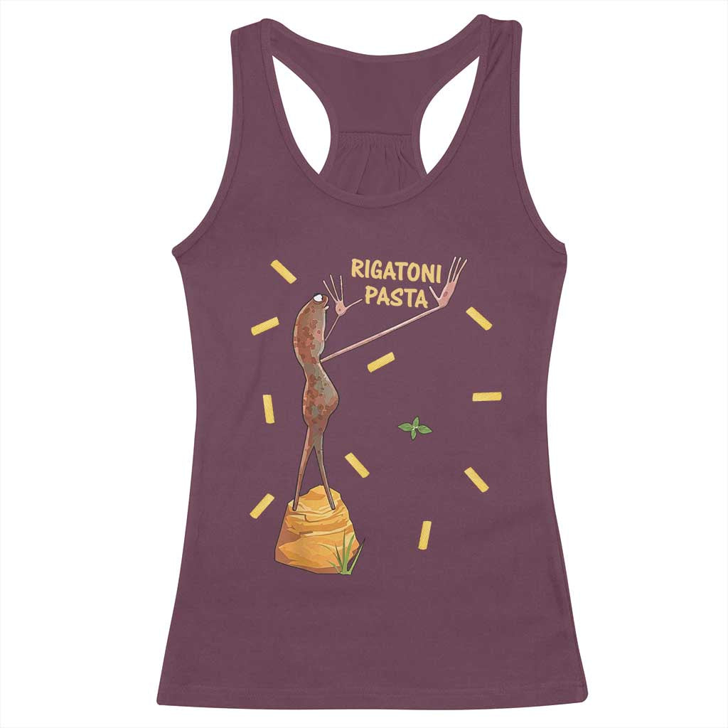 Funny Rigatoni Pasta Marcus The Worm Racerback Tank Top Dramatic Pasta Lover Foodie Meme - Wonder Print Shop