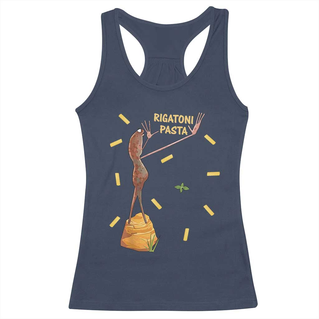 Funny Rigatoni Pasta Marcus The Worm Racerback Tank Top Dramatic Pasta Lover Foodie Meme - Wonder Print Shop