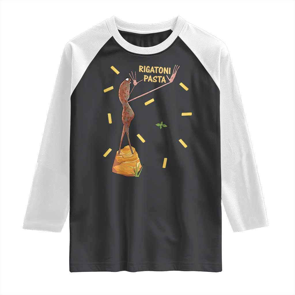 Funny Rigatoni Pasta Marcus The Worm Raglan Shirt Dramatic Pasta Lover Foodie Meme - Wonder Print Shop
