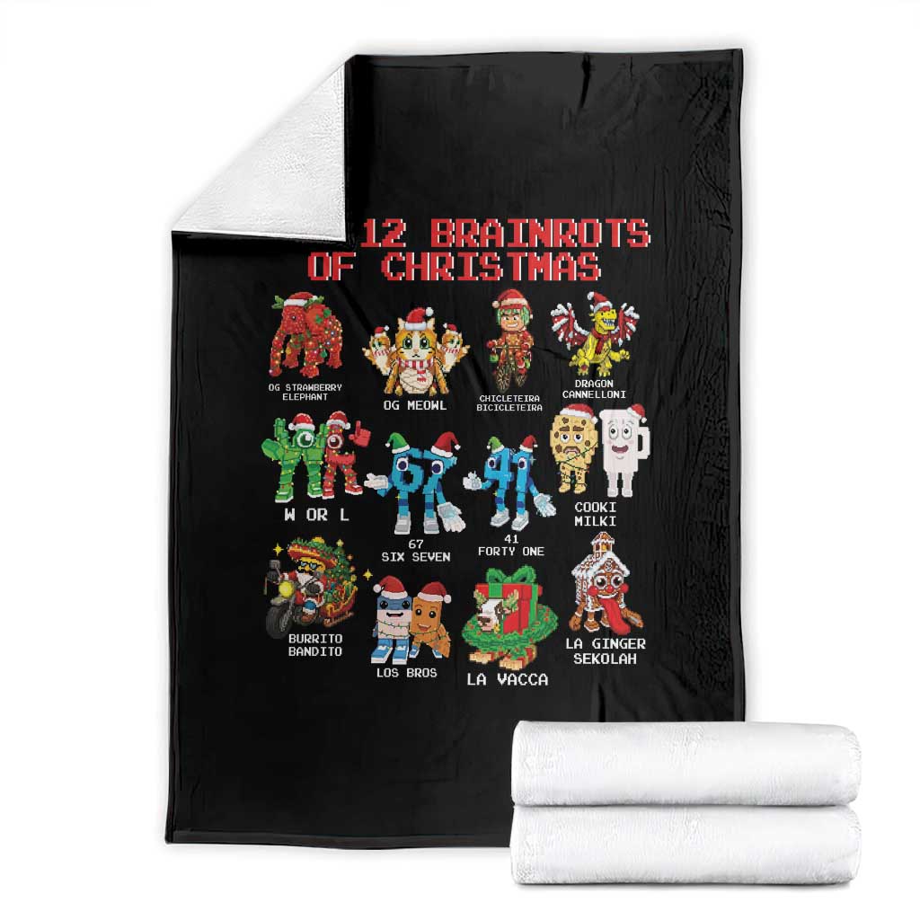 The 12 Brainrots of Christmas Throw Blanket Funny Cursed Meme Holiday Gag Gift - Wonder Print Shop