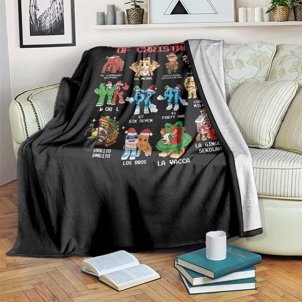 The 12 Brainrots of Christmas Throw Blanket Funny Cursed Meme Holiday Gag Gift - Wonder Print Shop