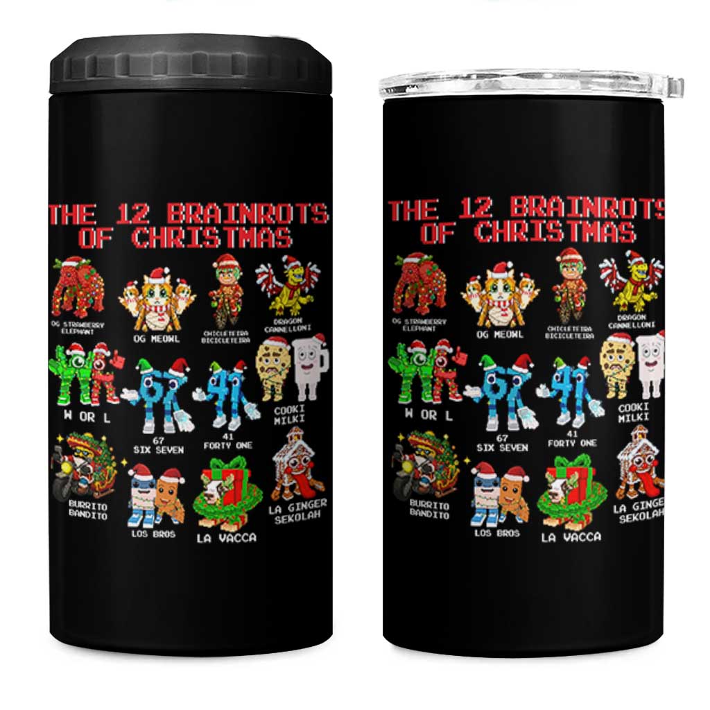 The 12 Brainrots of Christmas 4 in 1 Can Cooler Tumbler Funny Cursed Meme Holiday Gag Gift - Wonder Print Shop