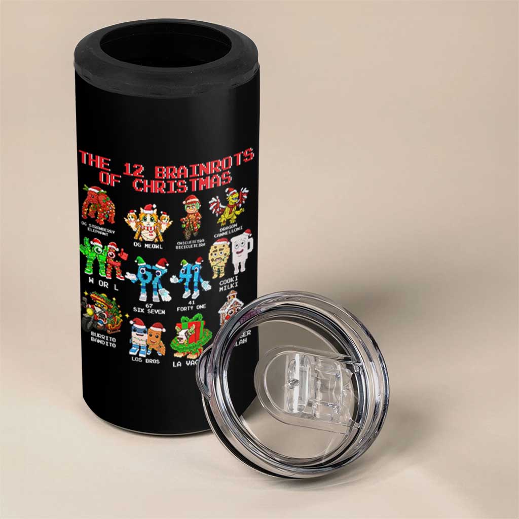 The 12 Brainrots of Christmas 4 in 1 Can Cooler Tumbler Funny Cursed Meme Holiday Gag Gift - Wonder Print Shop