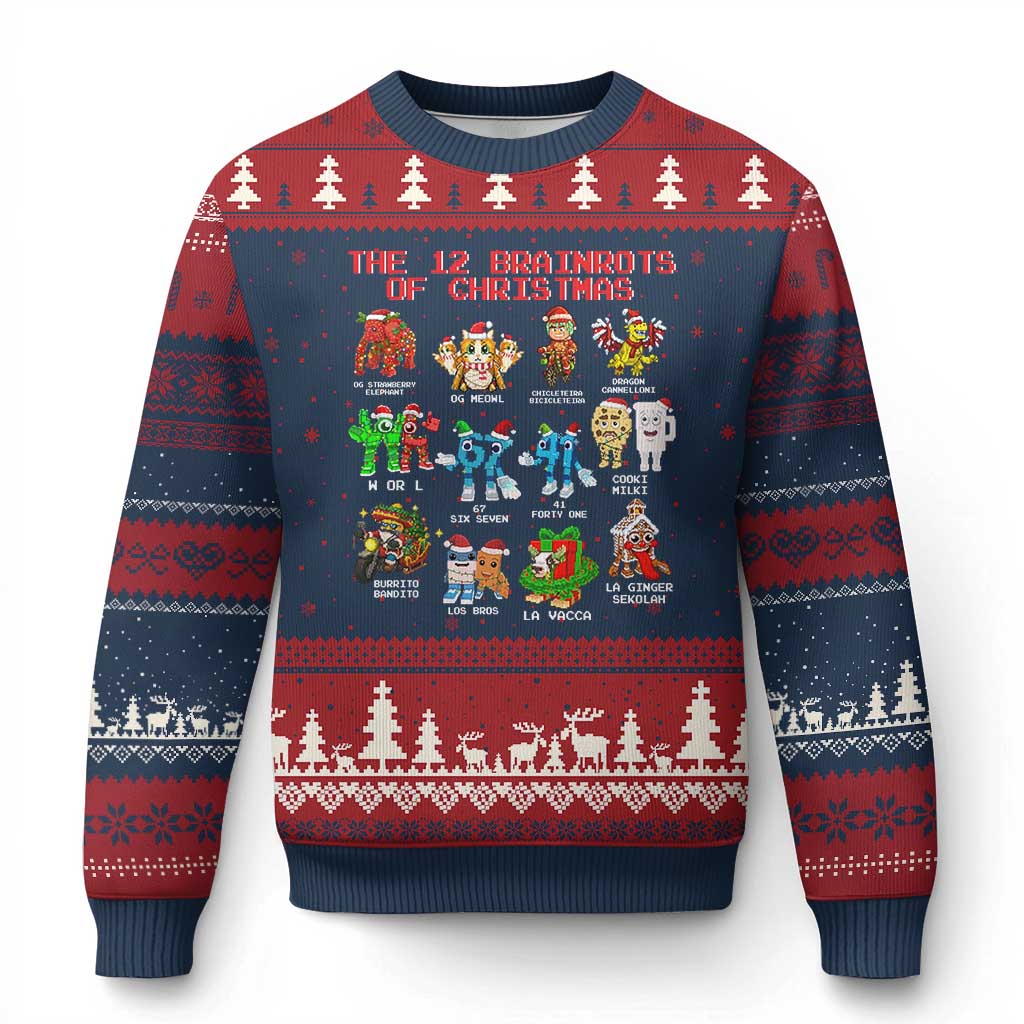 The 12 Brainrots of Xmas Ugly Christmas Sweater Funny Cursed Meme Holiday Gag Gift - Wonder Print Shop