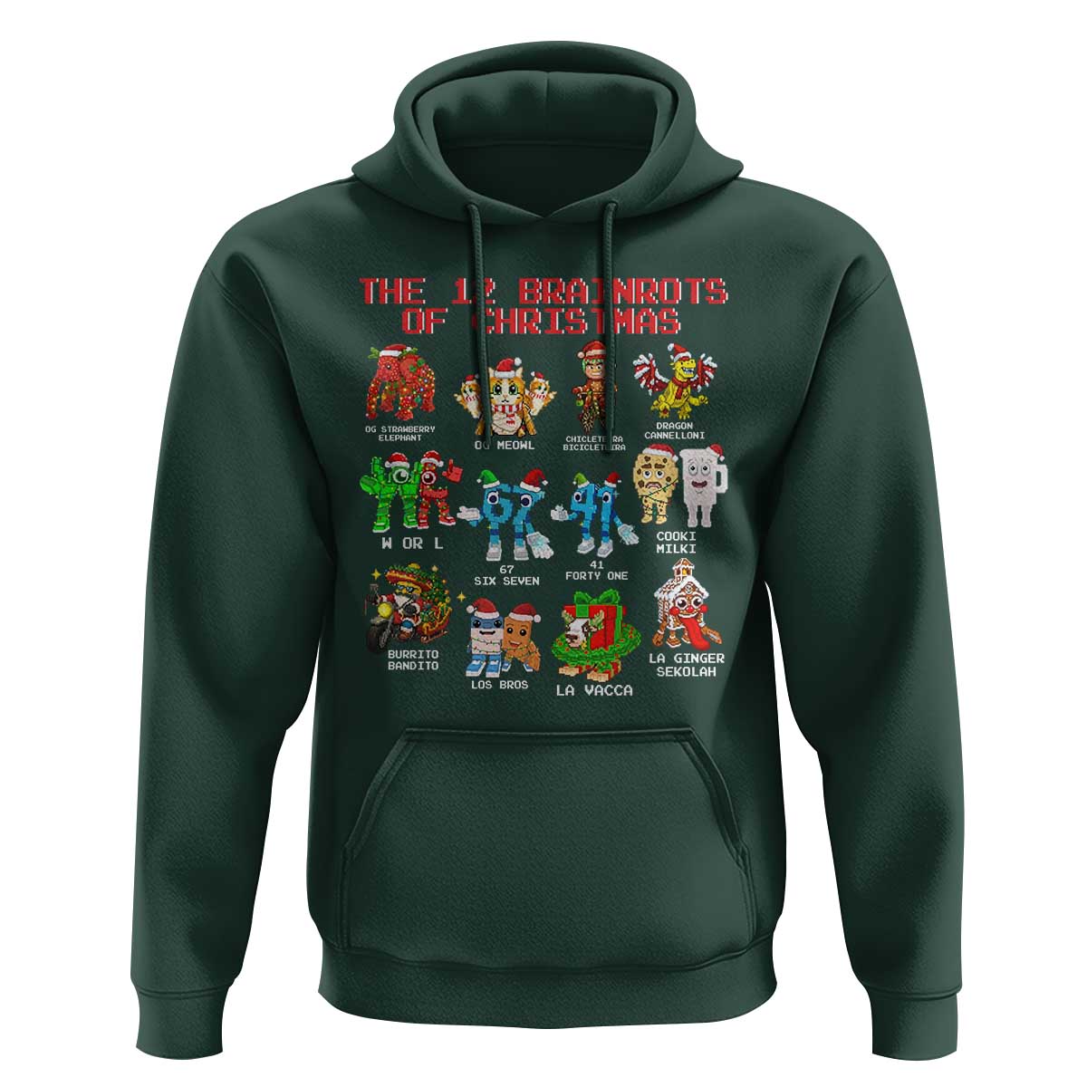 The 12 Brainrots of Christmas Hoodie Funny Cursed Meme Holiday Gag Gift - Wonder Print Shop