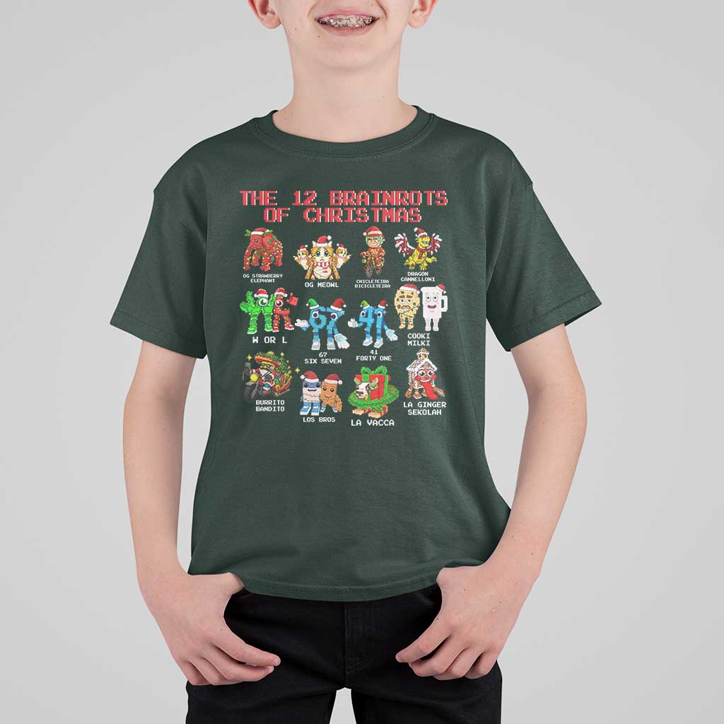 The 12 Brainrots of Christmas T Shirt For Kid Funny Cursed Meme Holiday Gag Gift - Wonder Print Shop