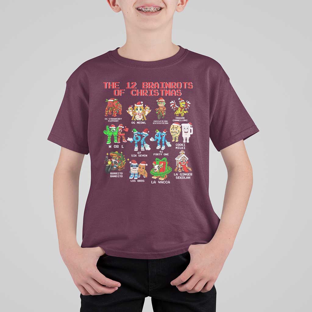 The 12 Brainrots of Christmas T Shirt For Kid Funny Cursed Meme Holiday Gag Gift - Wonder Print Shop