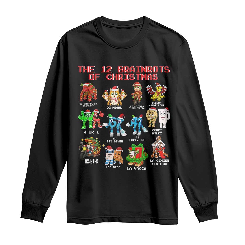 The 12 Brainrots of Christmas Long Sleeve Shirt Funny Cursed Meme Holiday Gag Gift - Wonder Print Shop