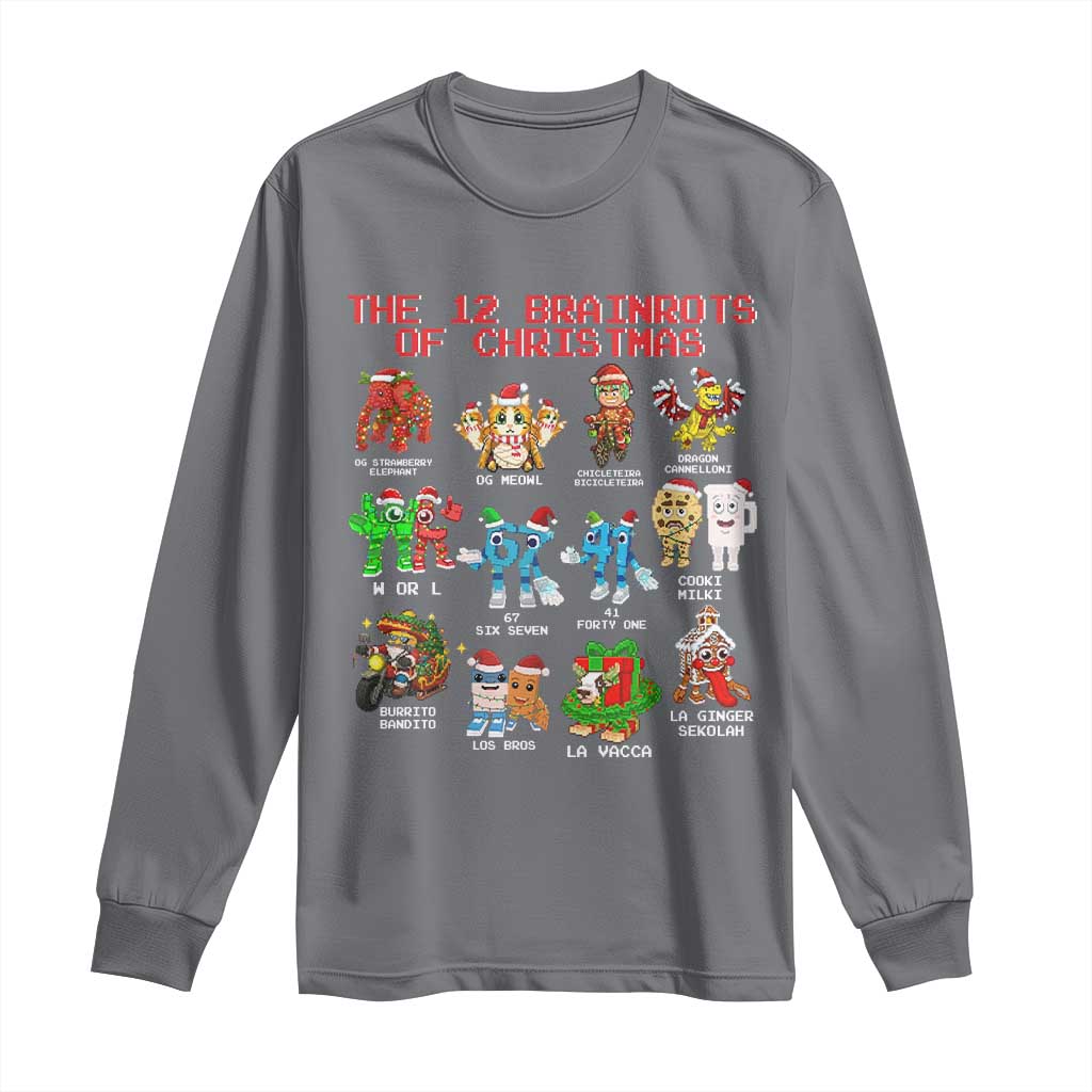 The 12 Brainrots of Christmas Long Sleeve Shirt Funny Cursed Meme Holiday Gag Gift - Wonder Print Shop