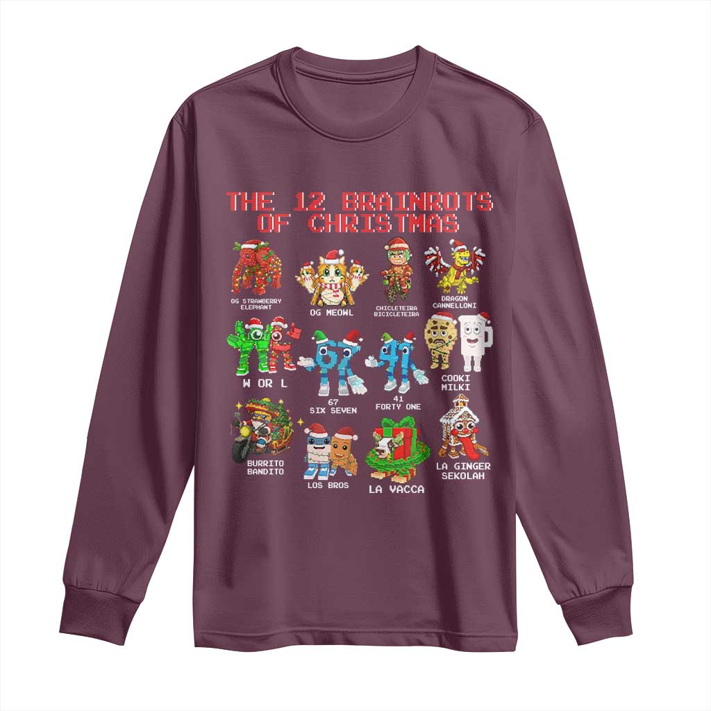 The 12 Brainrots of Christmas Long Sleeve Shirt Funny Cursed Meme Holiday Gag Gift - Wonder Print Shop