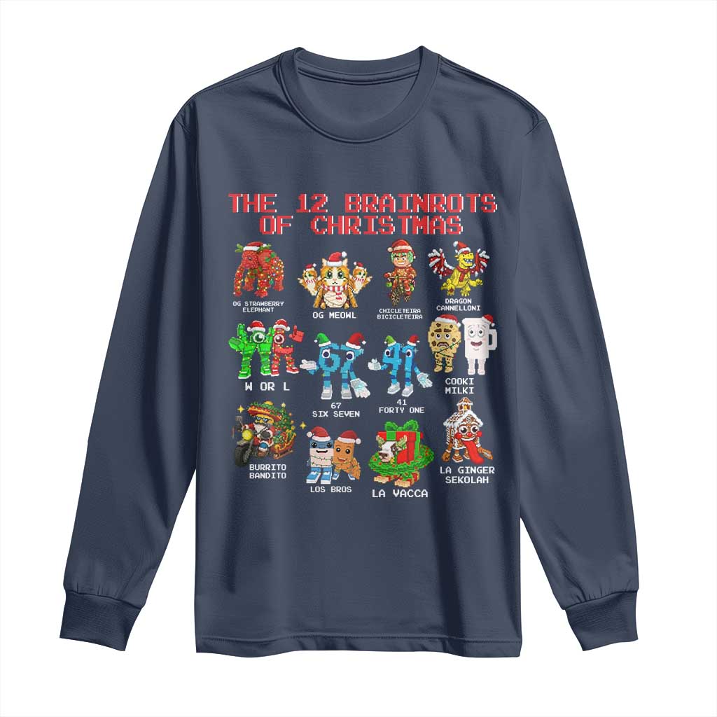 The 12 Brainrots of Christmas Long Sleeve Shirt Funny Cursed Meme Holiday Gag Gift - Wonder Print Shop